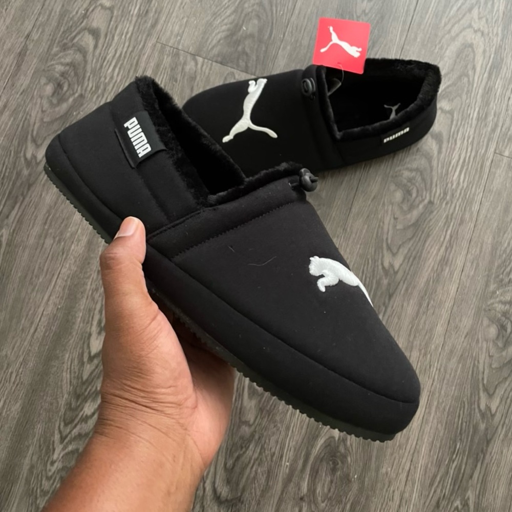 MENS PUMA TUFF MOCC CATS SLIPPERS BLACKS WHITES